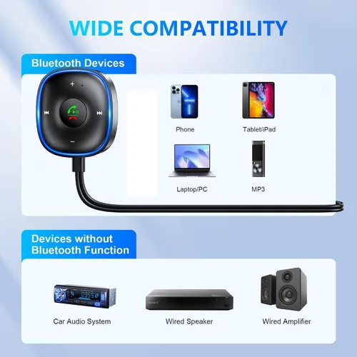 Vista 6 de Adaptador auxiliar Bluetooth 5.3 para automóvil, receptor Bluetooth SONRU para automóvil [conexión dual y cancelación de ruido de micrófono]