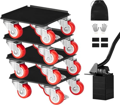 Vista 9 de VEVOR Carretilla para muebles, mudanzas de muebles resistentes con 5 ruedas de rotación de 360°, panel de acero al carbono, juego de herramientas