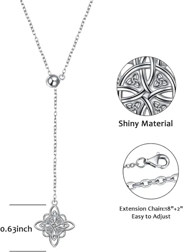 Vista 7 de FLYOW Collar de plata de ley 925 celta con nudo de brujas ajustable en forma de Y para mujer Plata esterlina No es una piedra preciosa