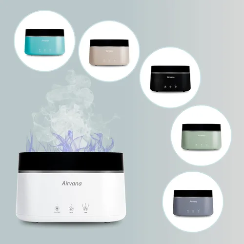 Vista 5 de AquaFlame Humidificador ultrasónico (0.75 litros) - Humidificador con tecnología de vibración con difusor de aceite esencial - Diseño de mesa