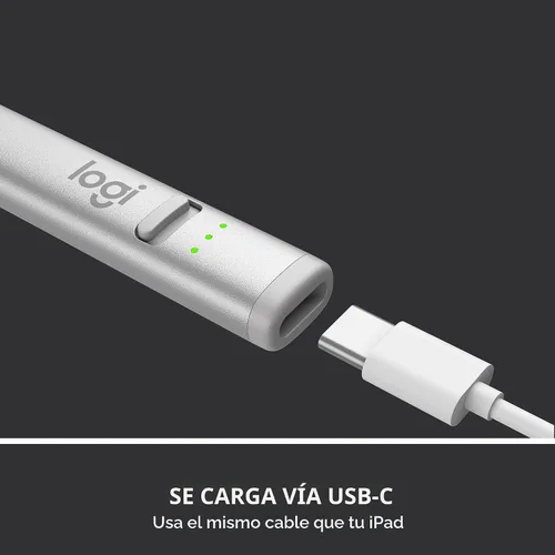Vista 8 de Logitech Crayon - Lápiz digital para iPad, solo compatibilidad con puerto USB C, color plateado Featuring Apple Pencil technology, no lag
