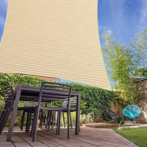 Vista 5 de Toldo rectangular de tela de refugio de 5 x 5 pies para patio al aire libre y jardín, 185 GSM, 96% de bloqueo UV, resistente, personalizado, beige