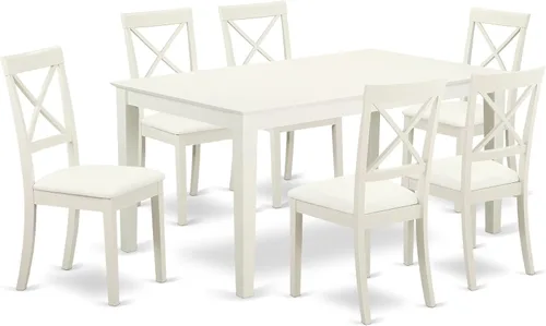 Vista 12 de East West Furniture CABO5-LWH-LC - Juego de mesa de comedor moderno de 5 piezas, incluye una mesa rectangular de madera y 4 sillas de comedor
