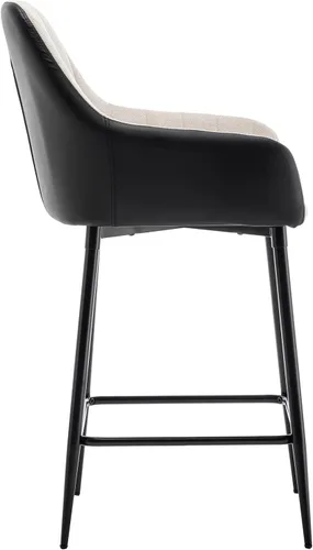 Vista 4 de BTEXPERT Juego de 2 sillas de bar tapizadas de alta calidad Earth Tone de 25 pulgadas con respaldo alto, tela beige acolchada con piel sintética