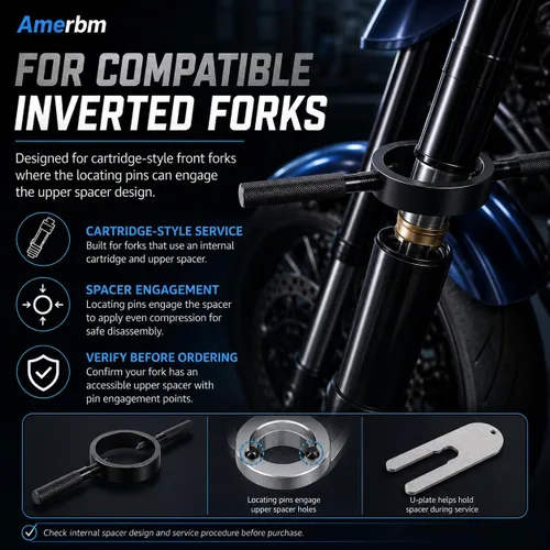 Vista 4 de Kit de herramientas universal de compresor de resorte de horquilla de motocicleta que funciona con la mayoría de horquillas invertidas