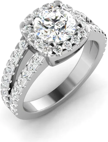 Vista 3 de CUSTOMIZE JEWELS Anillo de compromiso con halo de diamantes de corte redondo TW de 2.53 quilates con certificación IGI en oro blanco de 14 k