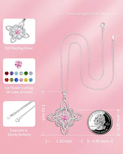 Vista 5 de BDL Genuine 925 Sterling Silver Birthstone Necklaces Pendants for Women Mom,Celtic KnotAnniversaryChristmas Gifts for Wife Girlfriend