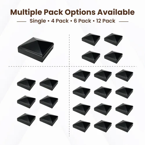 Vista 7 de Tapa de poste de pirámide de aluminio de 2 x 2 pulgadas para postes de metal, ajuste a presión, color negro con recubrimiento en polvo, resistente