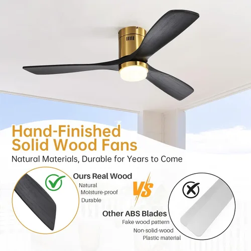 Vista 4 de CACI Mall Ventiladores de techo inteligentes de madera de 52 pulgadas con luces y control remoto, 3 cuchillas, perfil bajo, moderno, compatible