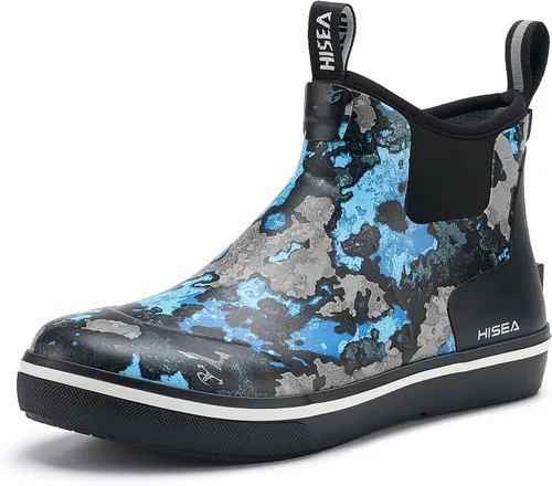 Vista 13 de HISEA Botas de lluvia para hombre, impermeables, de goma, neopreno, zapatos Negro
