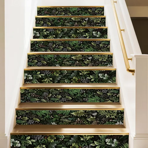 Vista 14 de PLIGREAT 15 tiras de calcomanías de animales del bosque negro para escaleras, adhesivas y autoadhesivas, para peldaños de escaleras, decorativas