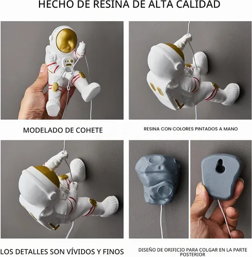 Vista 8 de 3 figuras de astronauta para escalar, esculturas de pared, decoración para colgar en la pared, decoración temática del espacio exterior
