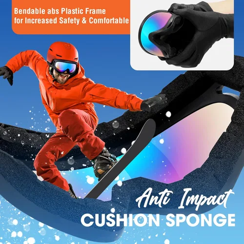 Vista 6 de MAMBAOUT Paquete de 2 gafas de esquí de nieve, gafas de snowboard para hombres, mujeres, jóvenes, niños, niños o niñas