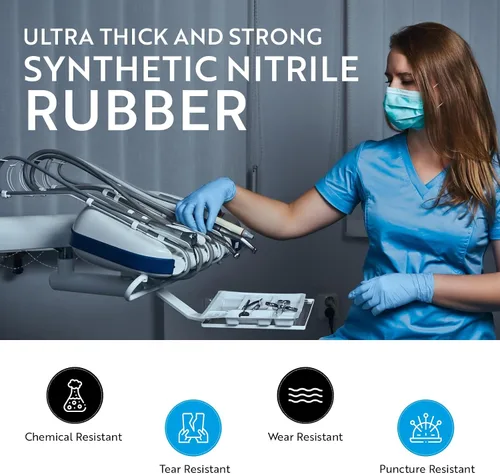 Vista 3 de Guantes de examen médico de nitrilo: sin polvo, no estériles, guantes desechables de 5 mil, color azul