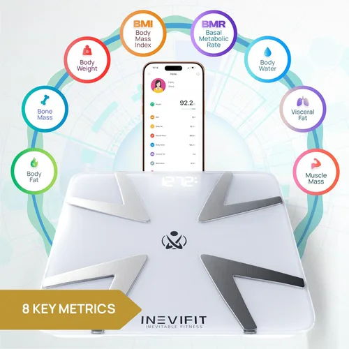 Vista 2 de INEVIFIT Smart - Báscula de grasa corporal, analizador digital Bluetooth de composición corporal de baño altamente preciso, mide peso, grasa