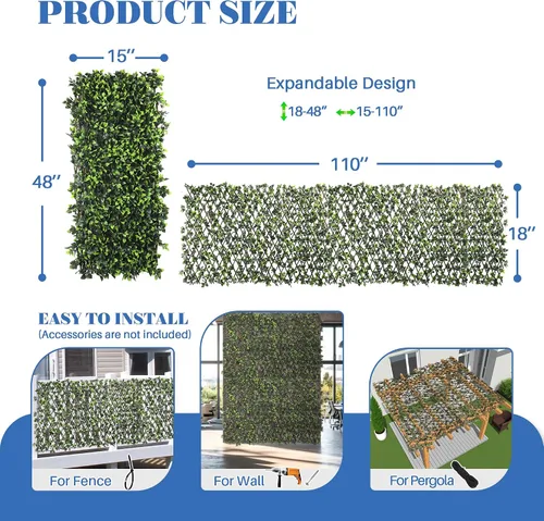 Vista 5 de ECOOPTS Valla de privacidad de hiedra artificial de hoja de rosa expandible para patio trasero, balcón, exterior e interior, 1 paquete