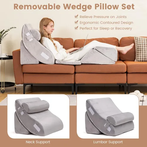 Vista 3 de GORELAX Juego de almohadas de cuña para cama, 6 cojines de espuma viscoelástica ajustables para reflujo ácido, anti ronquidos, almohadas