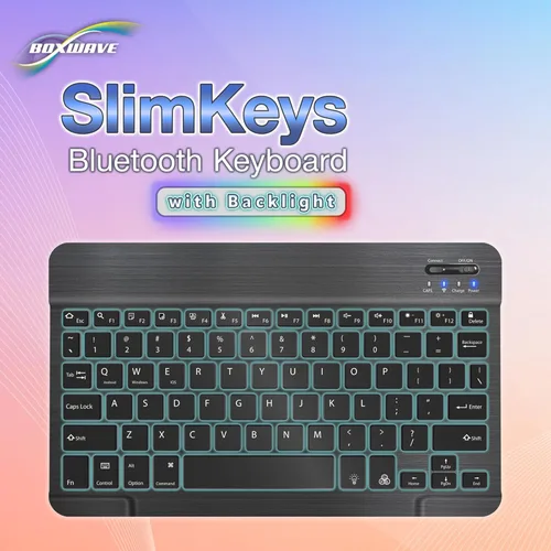 Vista 8 de BoxWave Teclado compatible con Xiaomi Pad 5 - Teclado Bluetooth SlimKeys - con retroiluminación, LED delgado portátil de 7 colores - Negro azabache