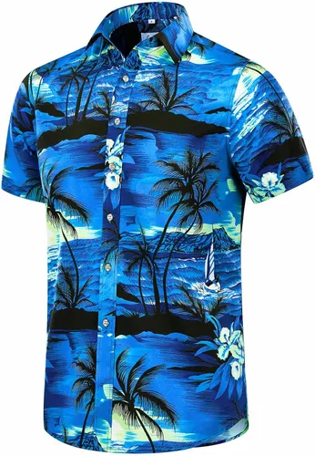 Vista 24 de EUOW - Camisas hawaianas para hombre de manga corta con botones, estampadas para la playa y el verano