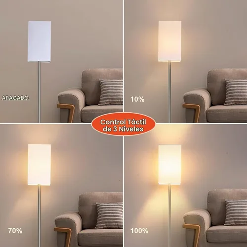Vista 3 de Lámpara de pie moderna para sala de estar, lámpara de pie alta negra con pantalla cuadrada de lino, interruptor de cadena y base de metal estable
