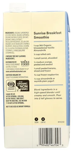 Vista 3 de 365 de Whole Foods Market - Leche de almendra orgánica sin endulzar de vainilla, envase de 32 onzas líquidas