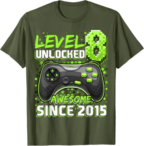 Vista 78 de Level 8 Unlocked Awesome 2015 Video Game 8th Birthday Boy T-Shirt, Negro