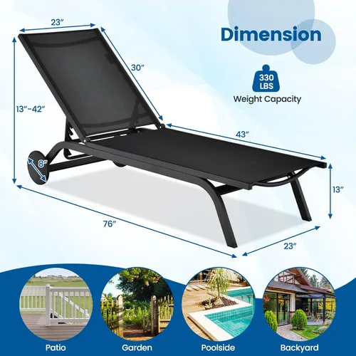 Vista 3 de COSTWAY Tumbona para patio al aire libre, sillón reclinable ajustable de 6 posiciones con marco de aluminio estable, silla portátil al aire libre