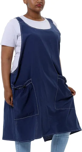 Vista 20 de Delantales grandes de talla grande para mujer con bolsillos de algodón y lino para hornear cocina