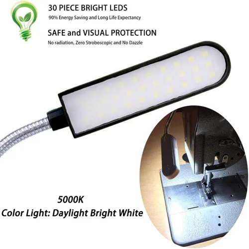 Vista 4 de Luz para Máquina de Coser, Lámpara de Trabajo Magnética LED, 30 LED, 6W, Multifuncional, Cuello de Ganso Flexible, Lámpara de Costura con Base