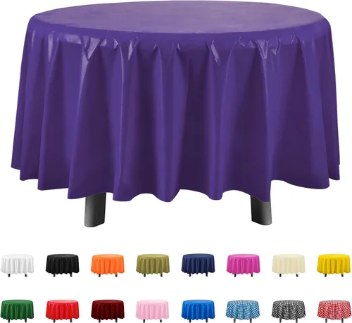 Vista 21 de Eleclassi Negro Paquete de 12 Manteles Redondos de Plástico Desechables Premium - Manteles de Mesa de Plástico Redondos de 84 Pulgadas para Fiestas
