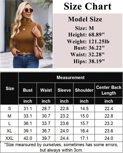 Vista 6 de Ekouaer Camisas de cuello alto para mujer, de manga larga, suéter de punto acanalado, camisetas térmicas, ligeras, tallas S-XXL