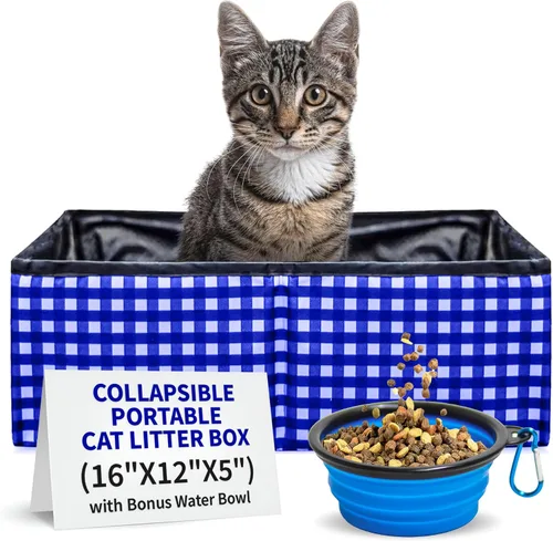 Vista 10 de Pet Fit For Life - Vibrante caja de arena plegable para gatos - Portátil, plegable, diseño compacto con cuenco de agua adicional - Ideal para coche