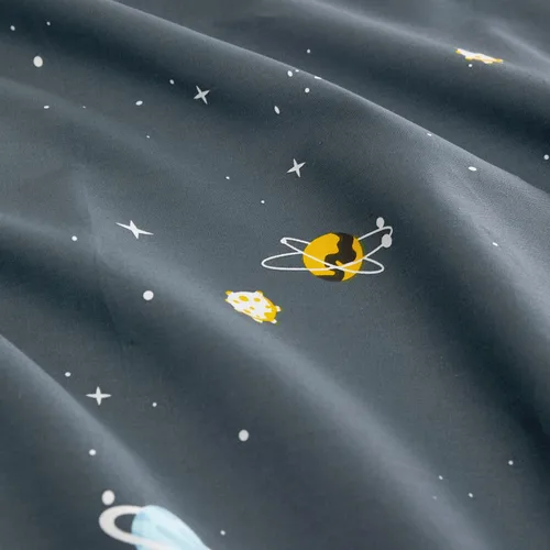 Vista 5 de Wake In Cloud - Sábanas espaciales para niños, 100% algodón, juego de sábanas de 4 piezas para niños, Galaxy Celestial Stars Rockets, Planets, ropa