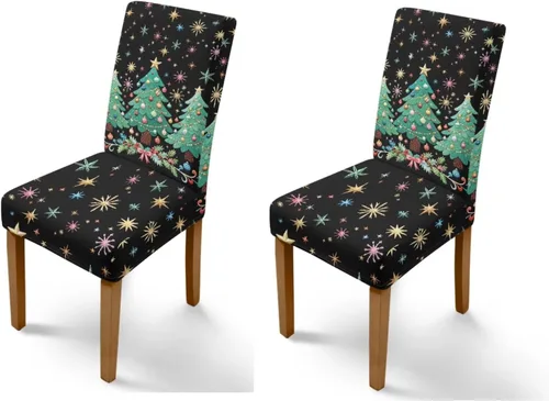 Vista 117 de Rnyleeg Fundas navideñas para sillas de comedor, fundas de asiento de comedor con estampado de campanas brillantes, juego de 1 funda suave y lavable