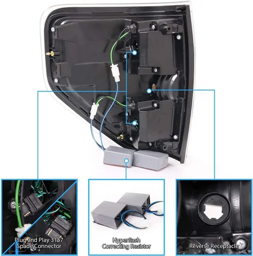 Vista 5 de AmeriLite - Juego de luces LED de repuesto para luces traseras y de freno, color negro, para Ford F-150 09-14, lado del pasajero y del conductor