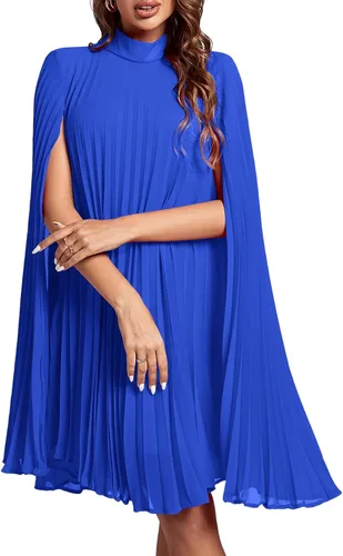 Vista 22 de Rooscier Vestido midi de fiesta plisado con cuello alto falso y espalda abierta para mujer