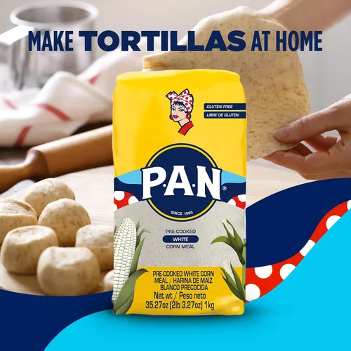 Vista 9 de P.A.N. Harina de Maíz Blanco - Harina Precocida sin Gluten y Kosher para Arepas, 1 kg (35 oz / 2 lb 3.3 oz)
