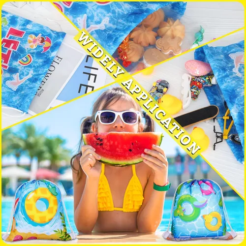 Vista 6 de Panelee - 18 bolsas con cordón para piscina y playa, para verano, fiesta de piscina, bolsas de golosinas, decoraciones de playa para niñas y niños
