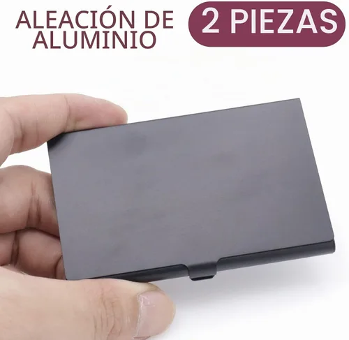 Vista 3 de Paquete de 2 portatarjetas de visita de aluminio negro Slim Flip