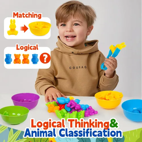 Vista 3 de Juguetes de clasificación de colores para niños pequeños, juegos de animales de contar y emparejar Montessori, actividades de aprendizaje