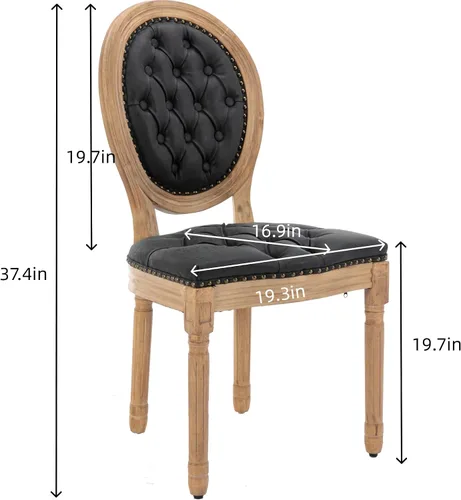 Vista 3 de LKTART Juego de 2 sillas de comedor francesas de piel sintética con botón y cabezal de clavos para sala de estar, cocina, sillas laterales ovaladas