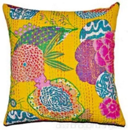 Vista 15 de Funda decorativa chic bohemia hippie para sofá, funda de almohada hecha a mano con frutas Kantha, de algodón, fundas de almohada bohemias
