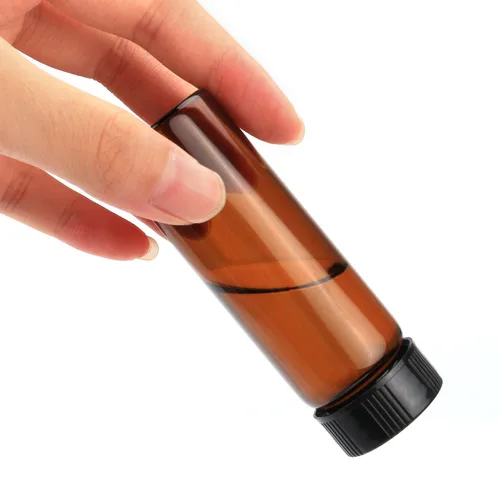 Vista 2 de Furnido Frasco de muestra de vidrio de 1 onza/1.0 fl oz, 20 botellas de vidrio vacías recargables con tapas de rosca negras, contenedor