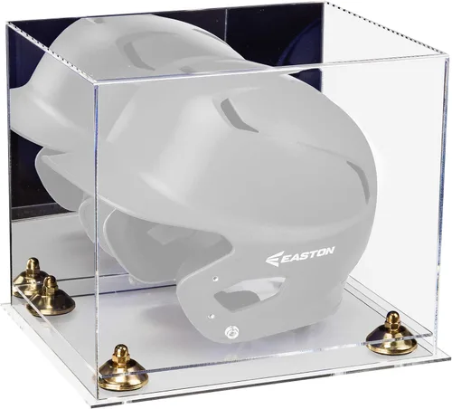 Vista 105 de Better Display Cases Vitrina acrílica para casco de bateo de béisbol con espejo, elevadores rosados, montaje en pared y base de espejo (V22/A012)