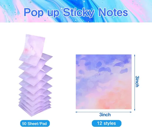 Vista 2 de 12 blocs de notas adhesivas desplegables, 3x3 lindas notas autoadhesivas de acuarela degradada, almohadillas de notas súper adhesivas multicolor