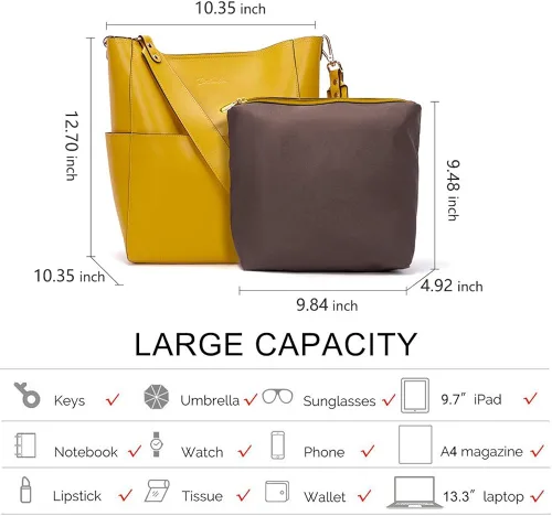 Vista 3 de BOSTANTEN - Bolsos de cuero al hombro tipo balde para mujer