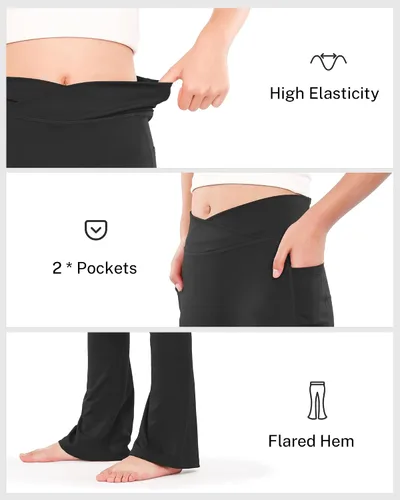 Vista 6 de HASMES Leggings acampanados para niñas, pantalones de yoga con cintura alta, pantalones casuales de baile, pantalones deportivos para niños