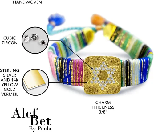 Vista 32 de Alef Bet by Paula Macrame Friendship Bracelet in Shades of Blue with Gold-plated Jewish Star of David Charm