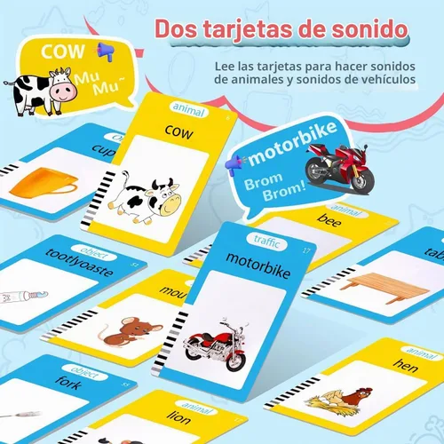 Vista 2 de Tarjetas didácticas parlantes para niños pequeños, juguetes Montessori de aprendizaje con 510 palabras visuales, discurso de bolsillo para niños Azul