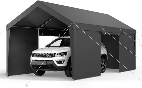 Vista 135 de VEVOR Cobertizo Tienda de Almacenamiento Exterior Portátil Resistente de 6 x 8 x 7 pies, Refugio de Cochera Garaje Impermeable con Puerta Enrollable